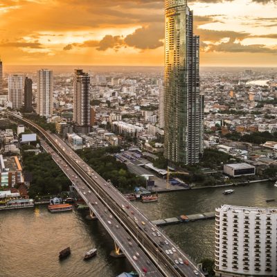 cityscape view and buidling at twilight in Bangkok, Thailand