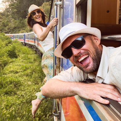 Happy,Excited,Passenger,Travel,Couple,Stand,By,Doorstep,Enjoy,Popular